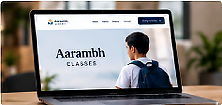 Aarambh Classes website on laptop